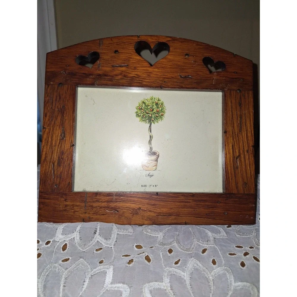 Rustic Wood Heart Cutout Picture Frame 5x7 Farmhouse Country Tabletop Deco Brown